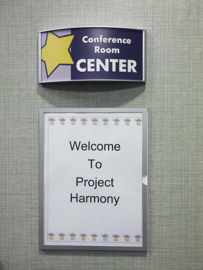 Custom conference room sign for Project Harmony and insert holder
